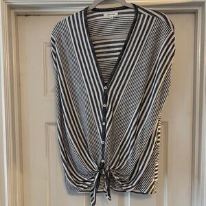 Madewell Black & White Striped Button-Front Tie Hem Top